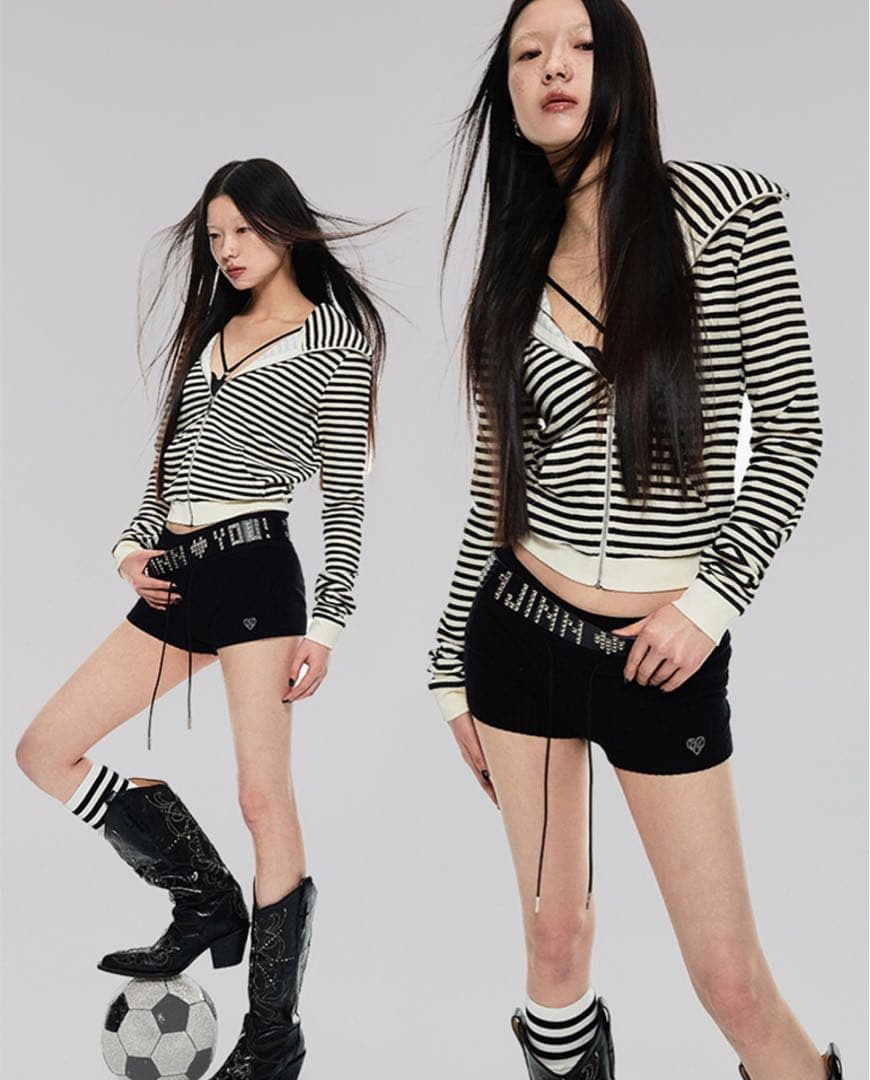 1jinnstudioストライプ 猫耳フード付きパーカー　新品未使用