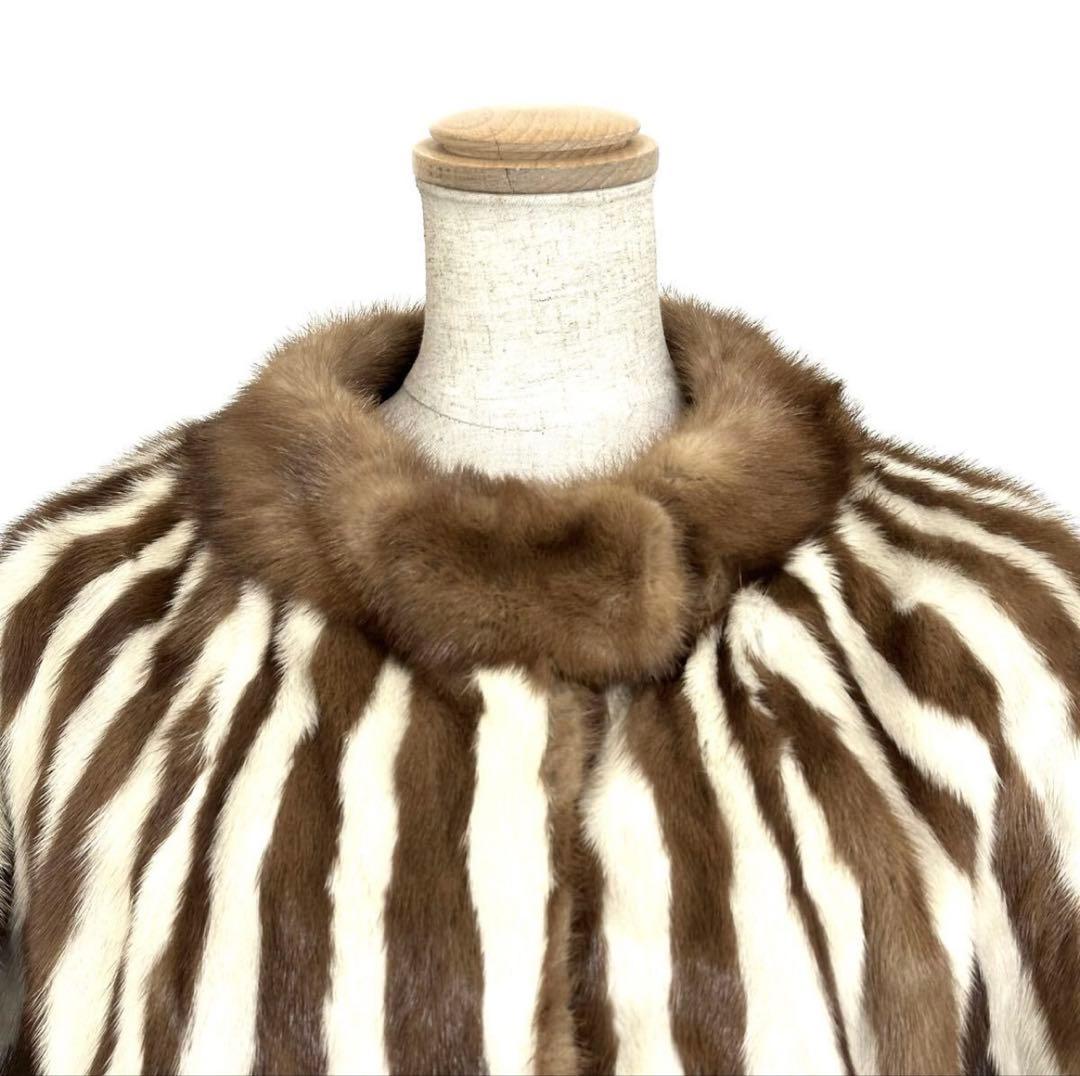 MINKミンク ポンチョマント ケープ デザイン ストライプ柄 毛皮コート