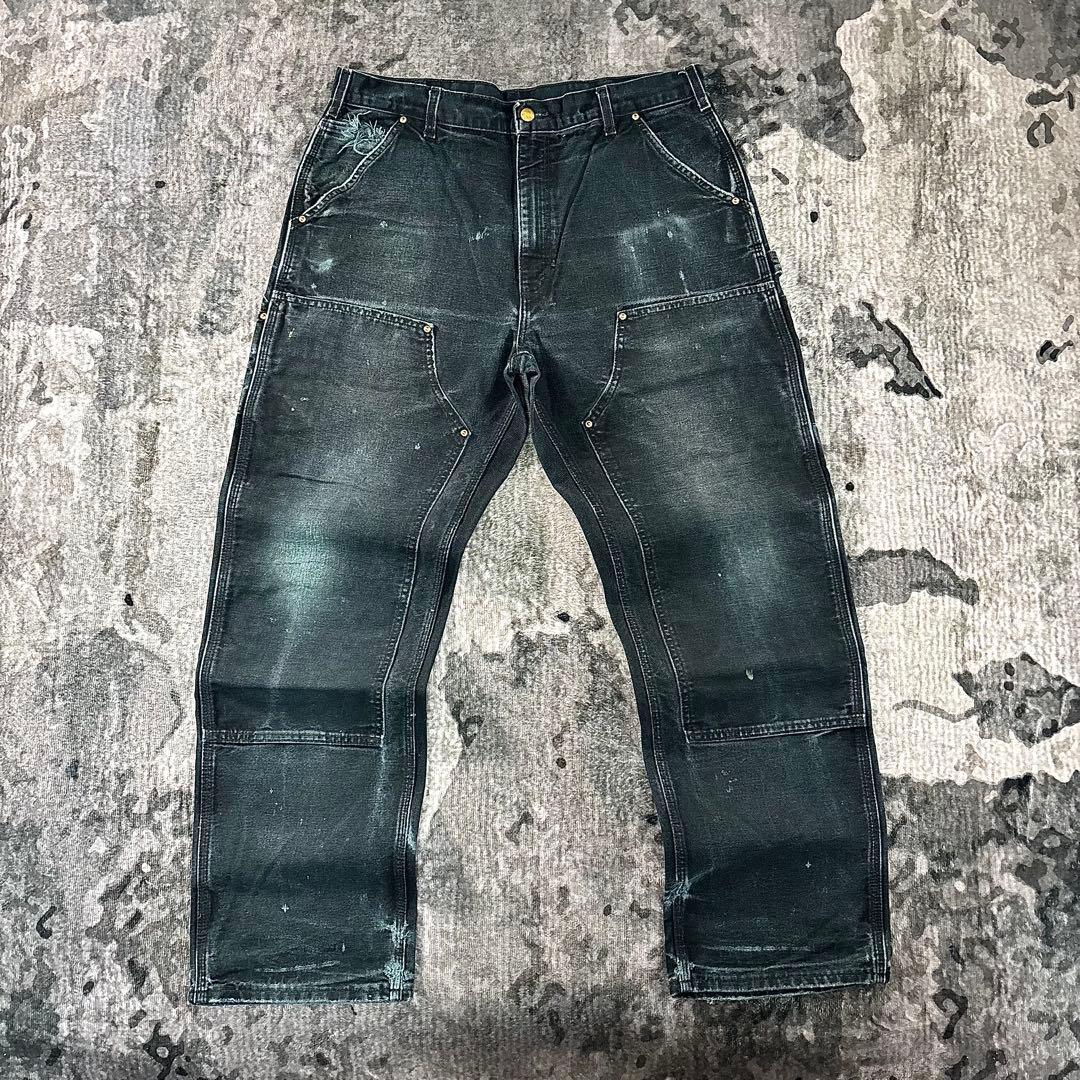 90s USA製 36×32 Carhartt 超フェードブラック 一点物