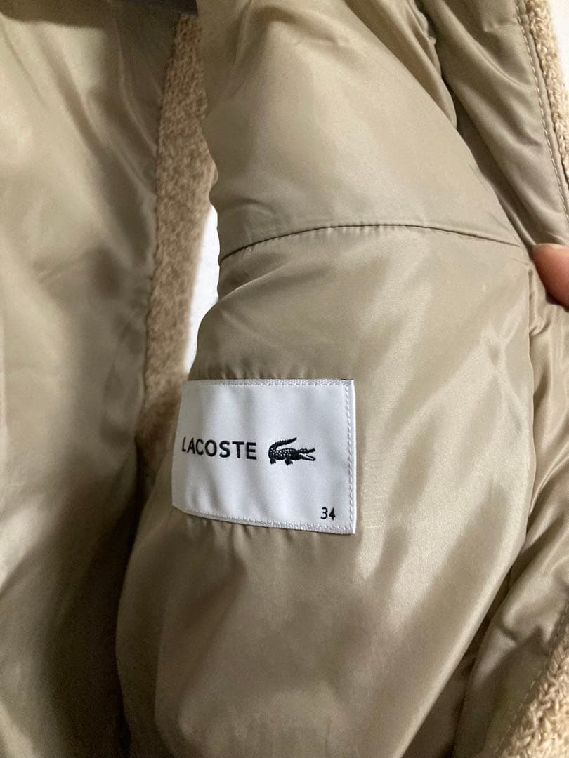 【美品】LACOSTE フード付きニットベスト ベージュ Sサイズ レディース