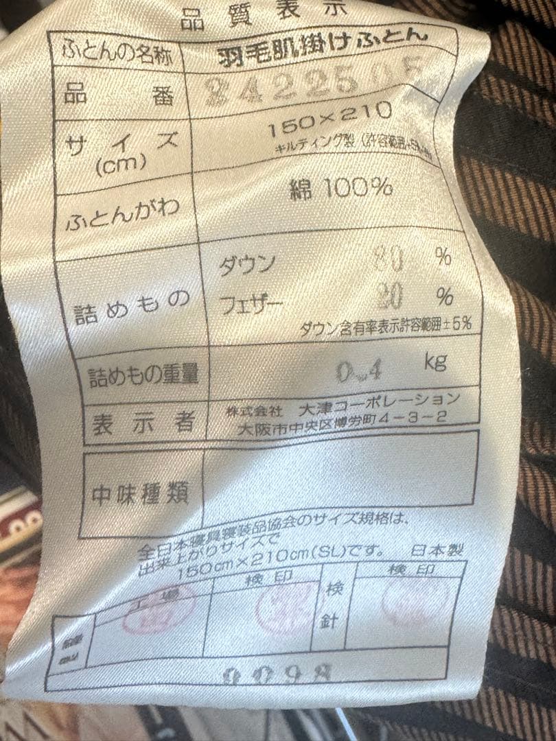 (16) FENDI 羽毛肌掛ふとん　 羽毛肌掛けふとん　 ダウンケット 新品