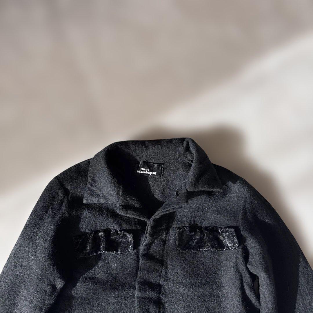 ビンテージ【ウール縮絨】トリココムデギャルソン　ジャケットS 黒　きりかえ　比翼