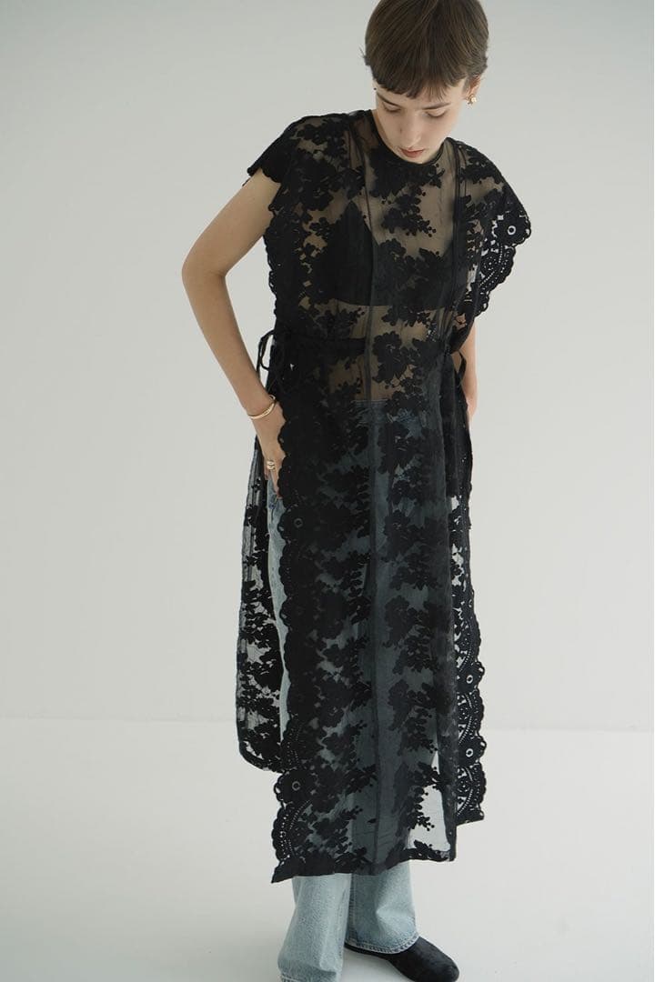 ワンピース CLANE FLOWER SHEER LACE LONG TOPS