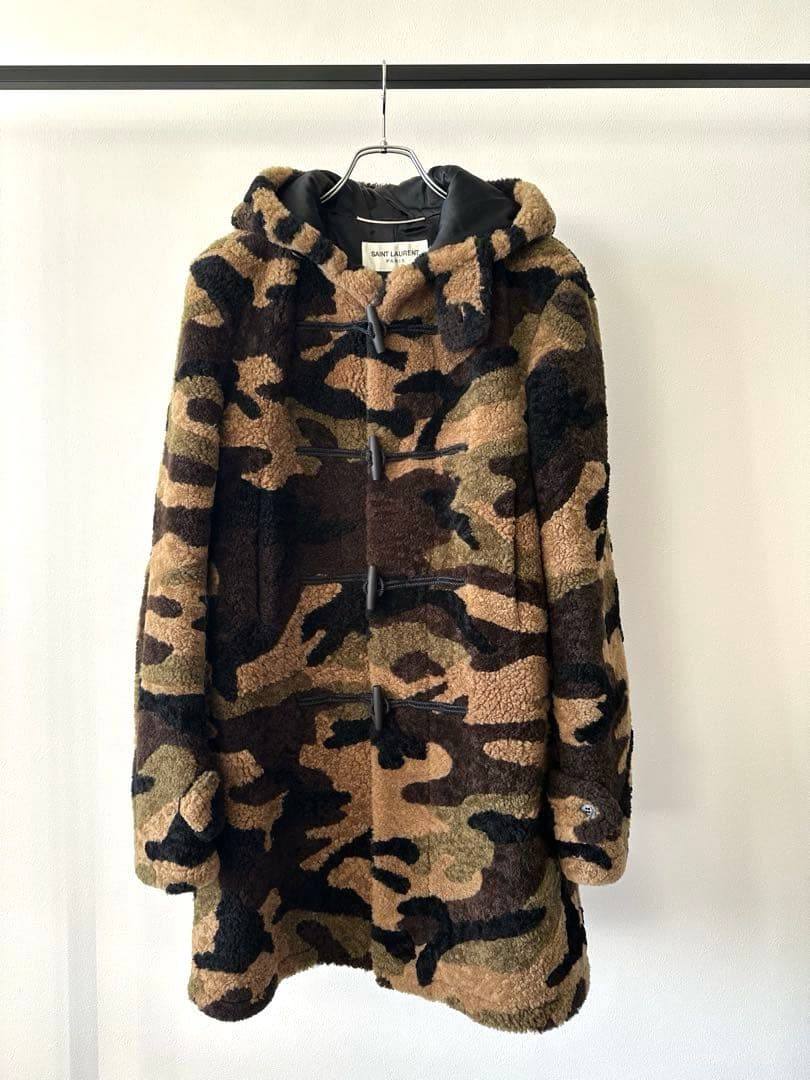 SAINT LAURENT カモフラージュ柄シアリングダッフルコート 48サイズ