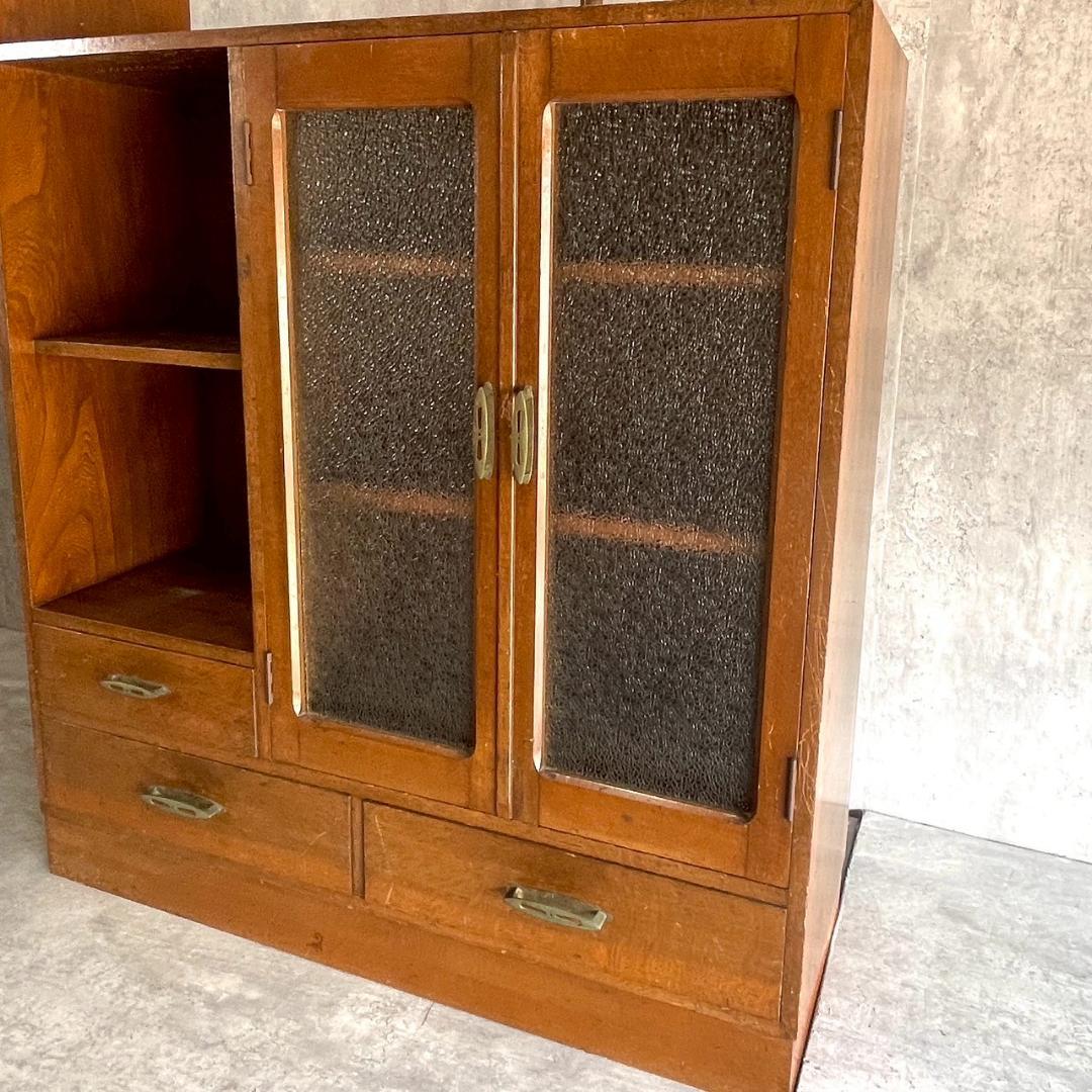 昭和レトロ 古家具 木製キャビネット 収納棚 飾り棚 ガラス戸 アンティーク
