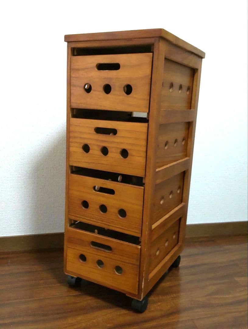 山善　木製キッチンワゴン 4段引き出し　キャスター付　ストッカー YAMAZEN