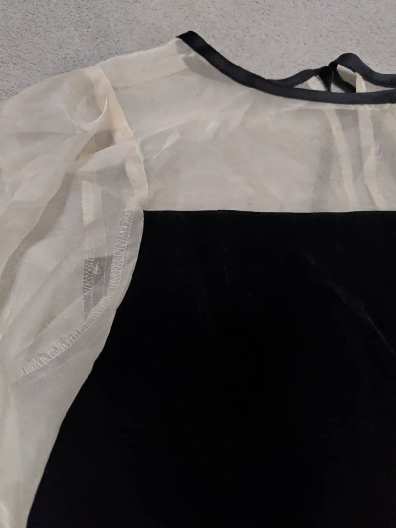 Chico ブラックドレス 配色シースルータイトロングドレス フリル