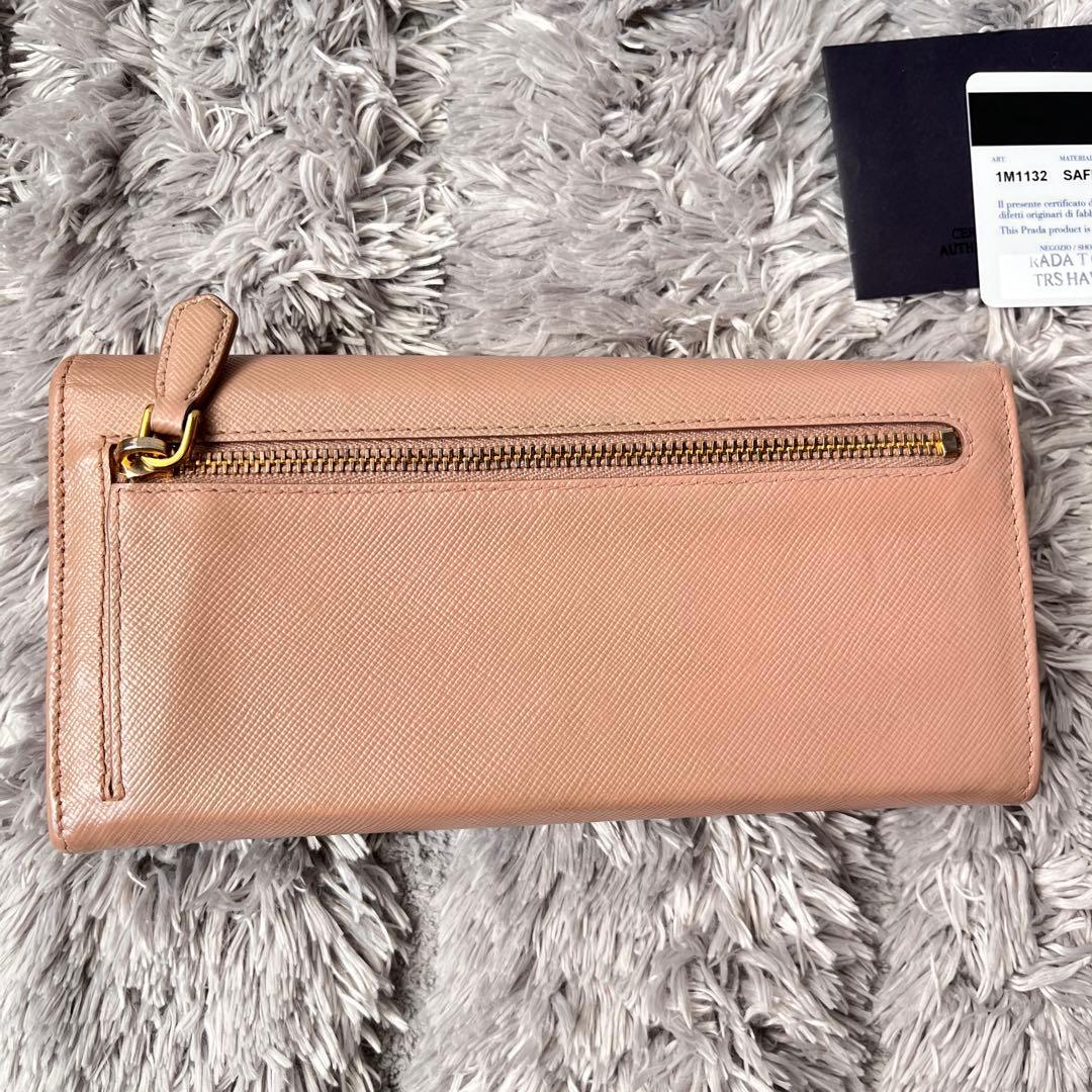 良品✨PRADA フィオッコ　メタルロゴ　サフィアーノ　長財布　ベージュ