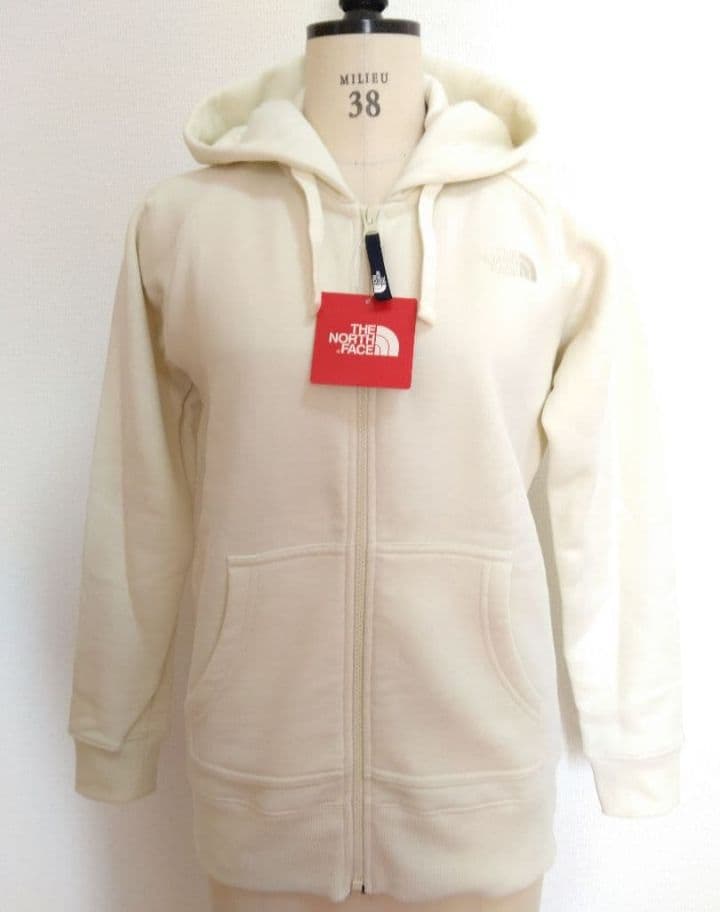 ビンテージホワイト色 ジップアップ フード付きパーカー