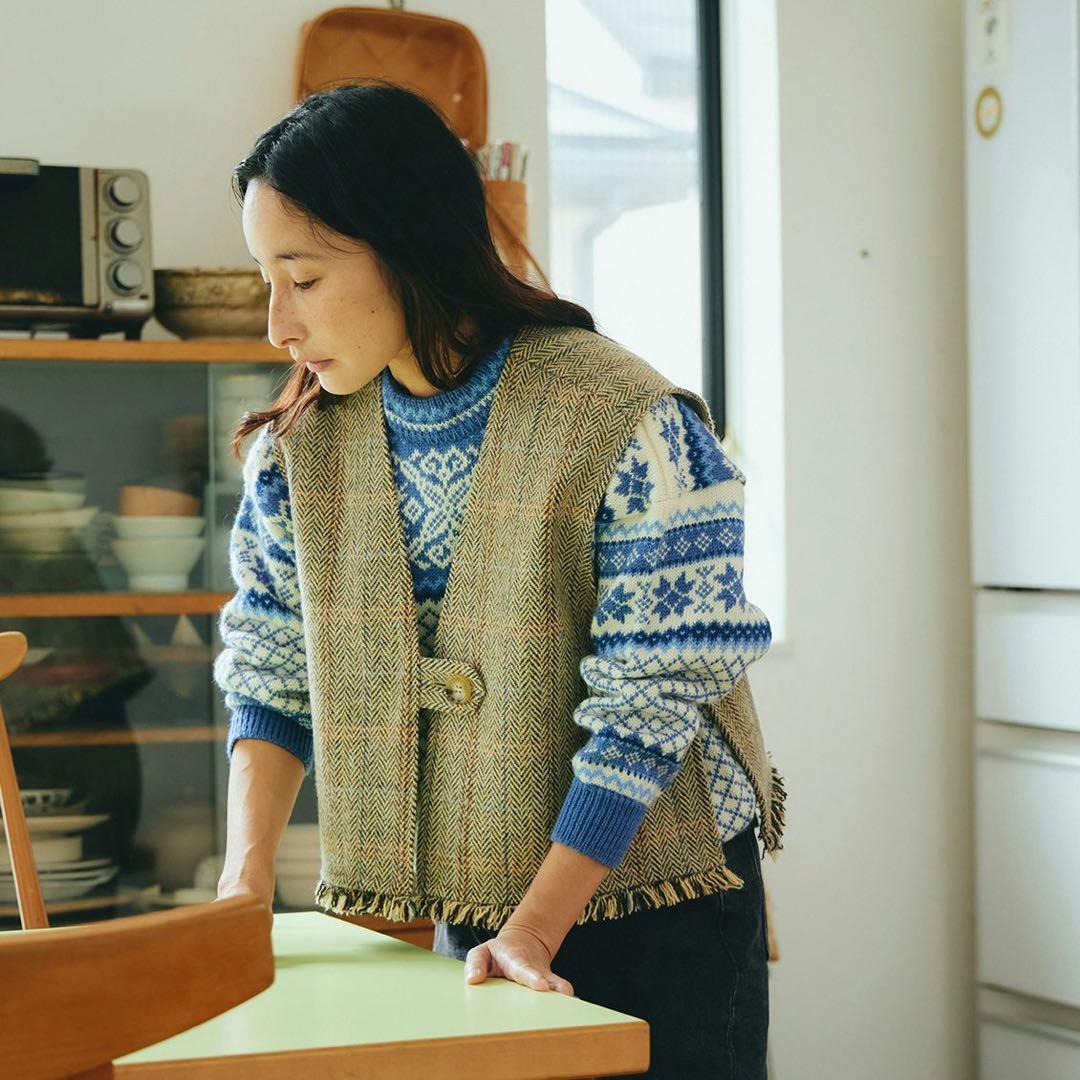 北欧暮らしの道具店 よしいちひろさんコラボ　ヘリンボーン柄ベスト