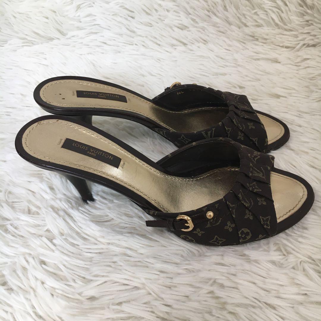 【極美品】ヴィトン ミュール ヒールモノグラム オープントゥ ゴールド金具