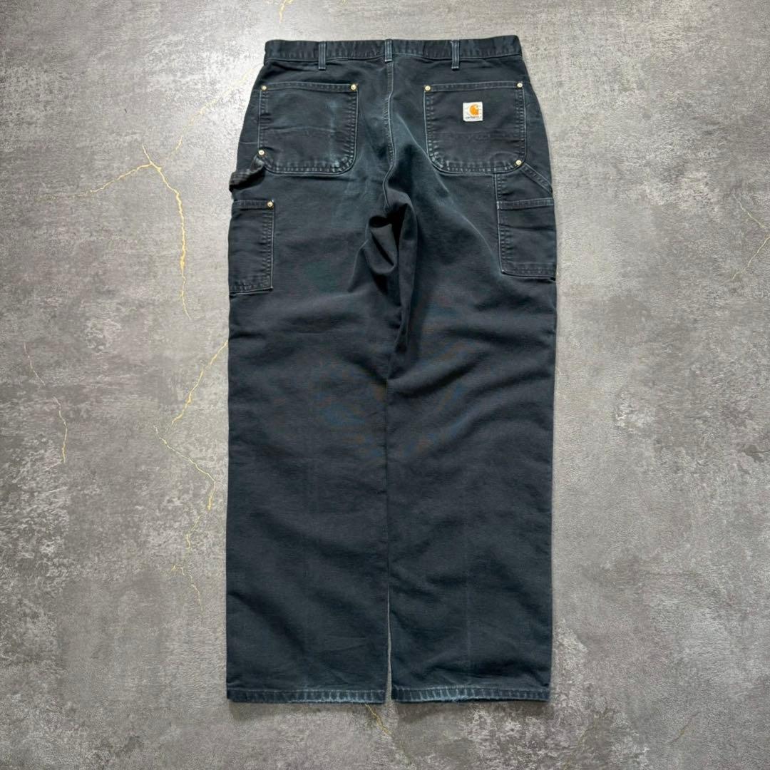 美品USA製カーハートダブルニーダックパンツブラック黒W35L31古着ワーク