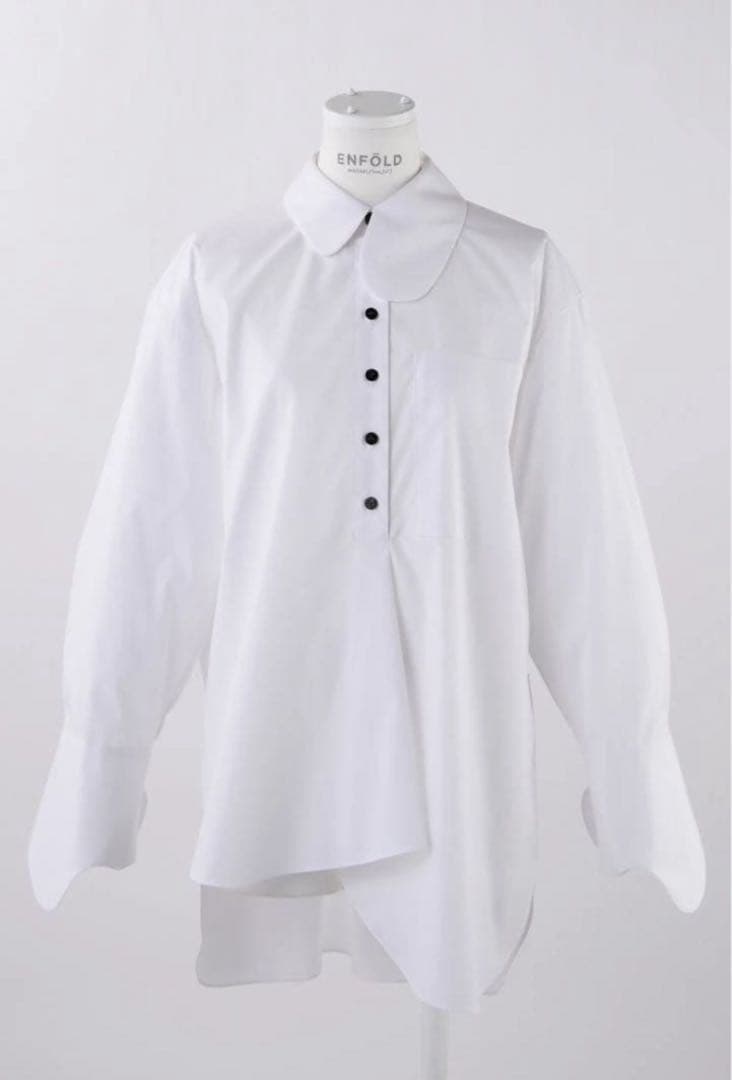 ENFOLDエンフォルドASYMMETRY-ROUND SHIRT ホワイト