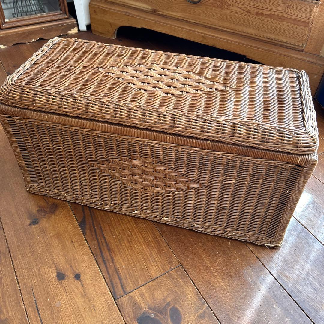 vintage ラタン　大型収納 籐　トランク　蓋付き収納　子供部屋　おもちゃ箱
