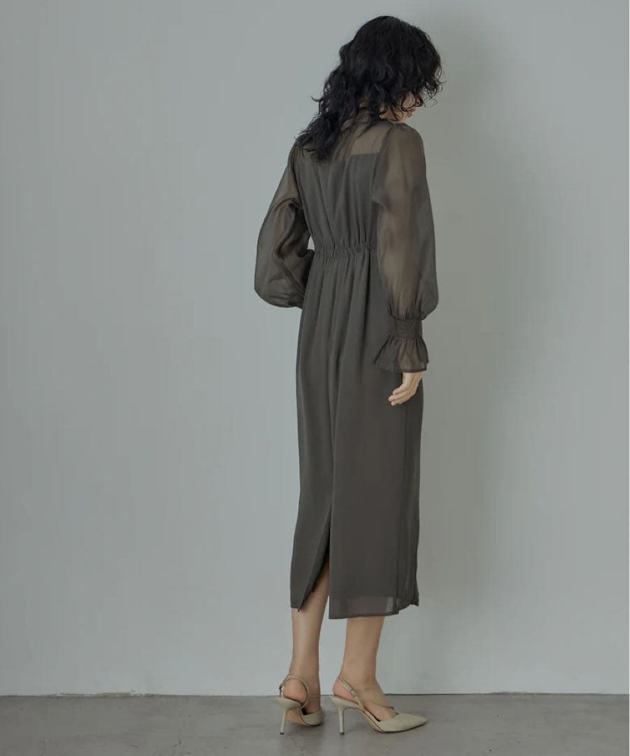 niana ビスチェ風ボリュームスリーブシフォンドレス チャコール Mサイズ