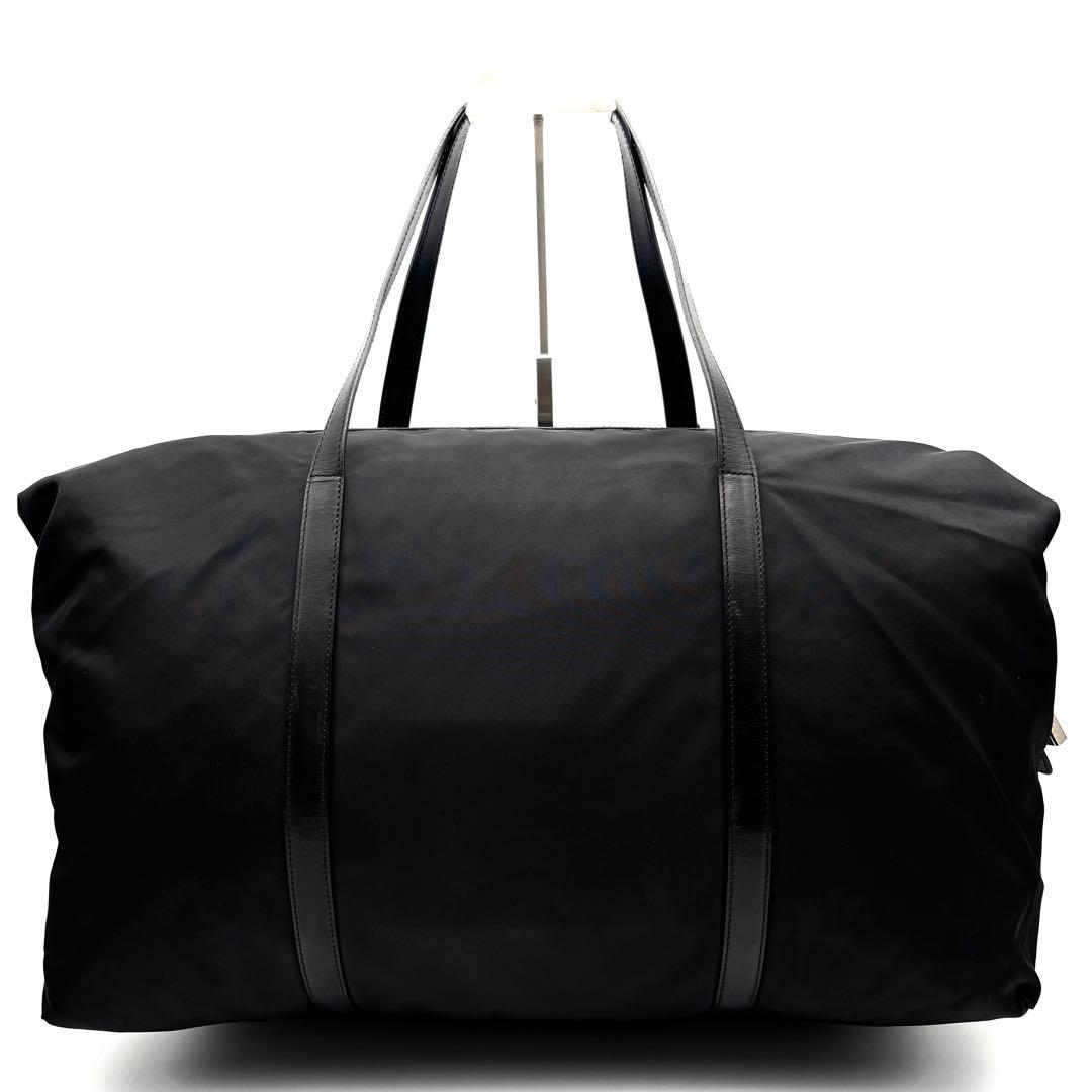 極美品 プラダ トートバッグ ボストンバッグ 三角ロゴ 白タグ 南京錠 鍵付 黒