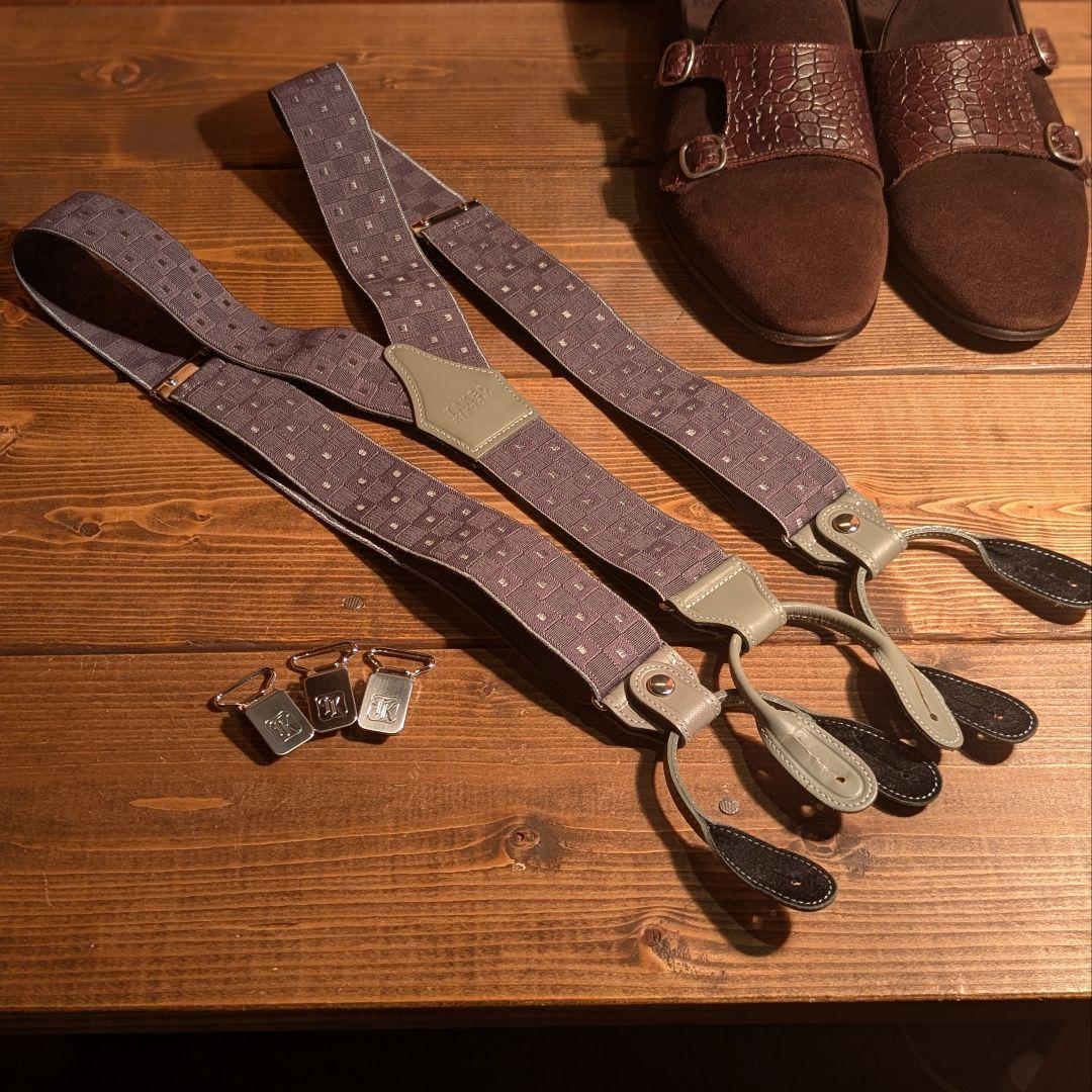 【極美品】TAKEO KIKUCHI サスペンダー 箱付き 本革