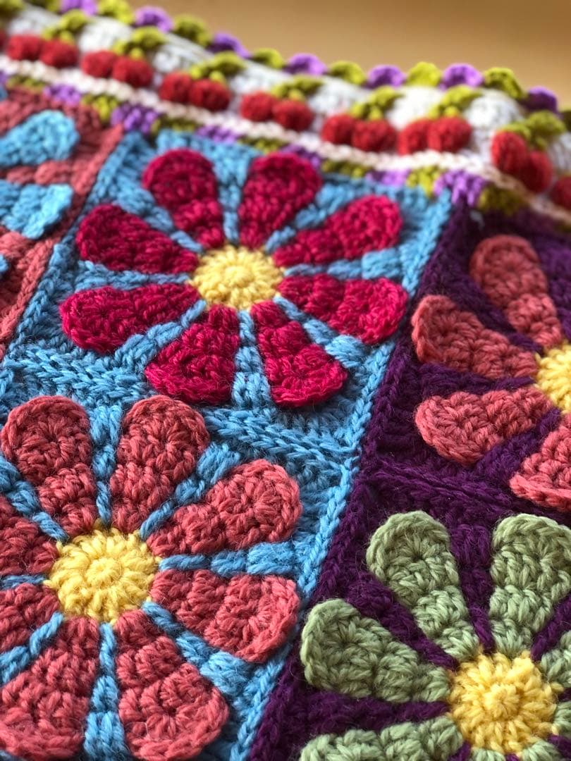 花柄かぎ針編みインテリア 編み物ブランケット