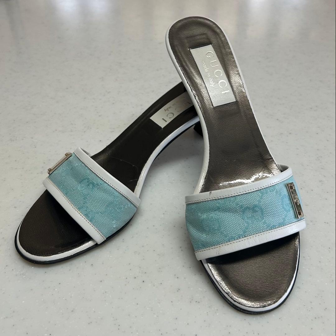 Y2K GUCCI グッチ 水色 ミュール サンダル GGキャンバス