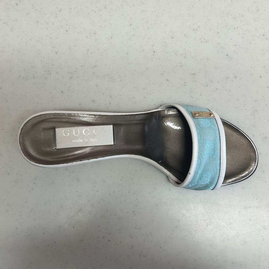 Y2K GUCCI グッチ 水色 ミュール サンダル GGキャンバス