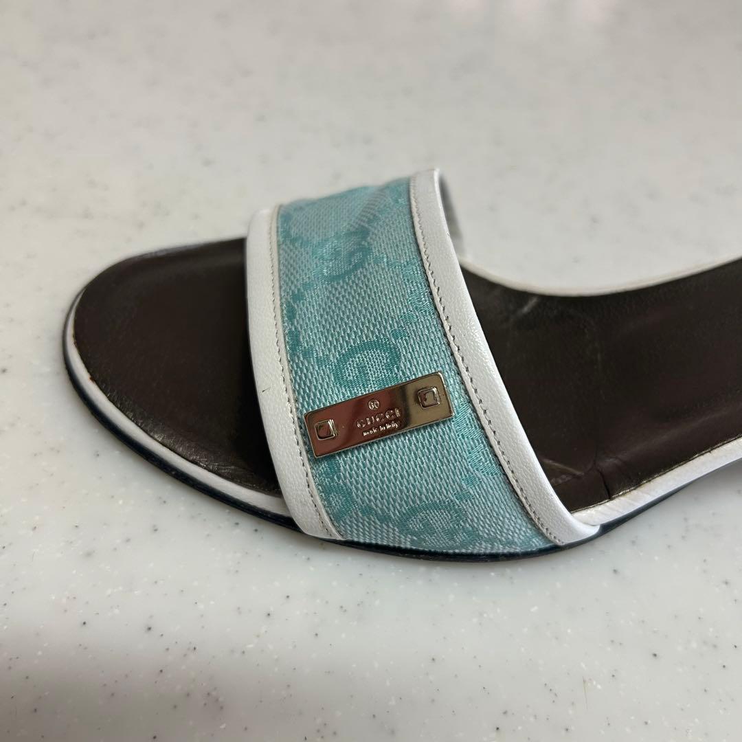 Y2K GUCCI グッチ 水色 ミュール サンダル GGキャンバス