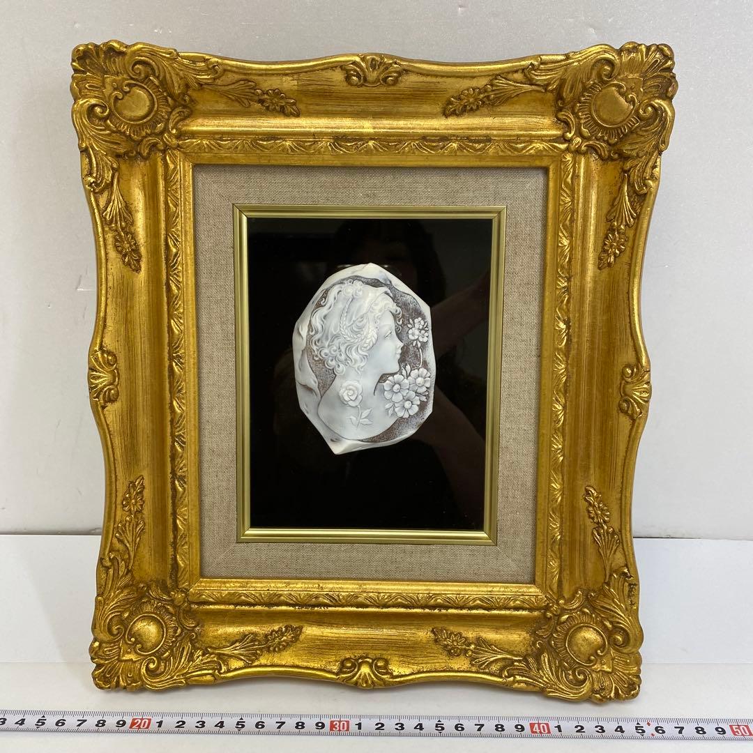 超特大　在銘　シェルカメオ　額装　トヒサコ　東さ7-1031☆1F