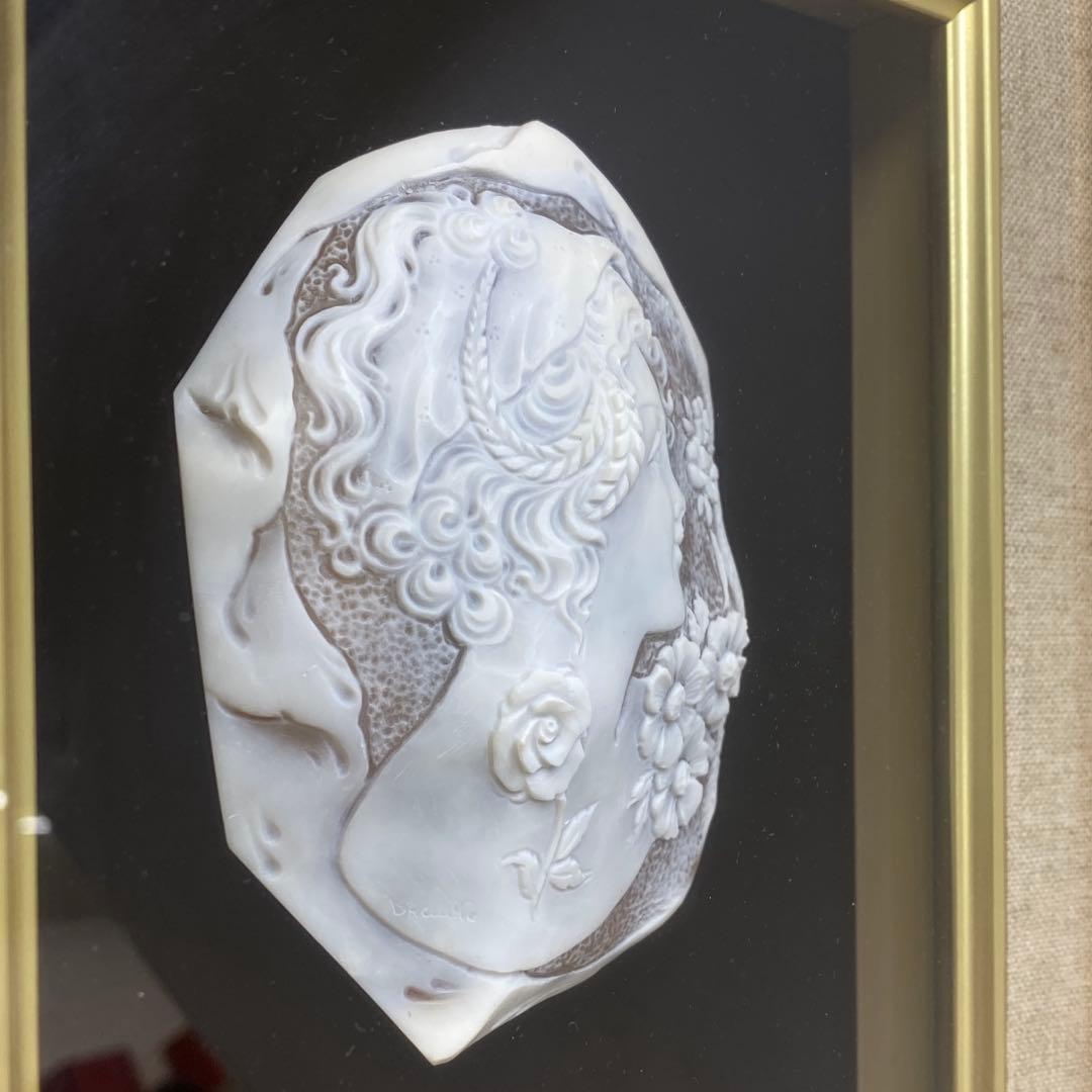 超特大　在銘　シェルカメオ　額装　トヒサコ　東さ7-1031☆1F