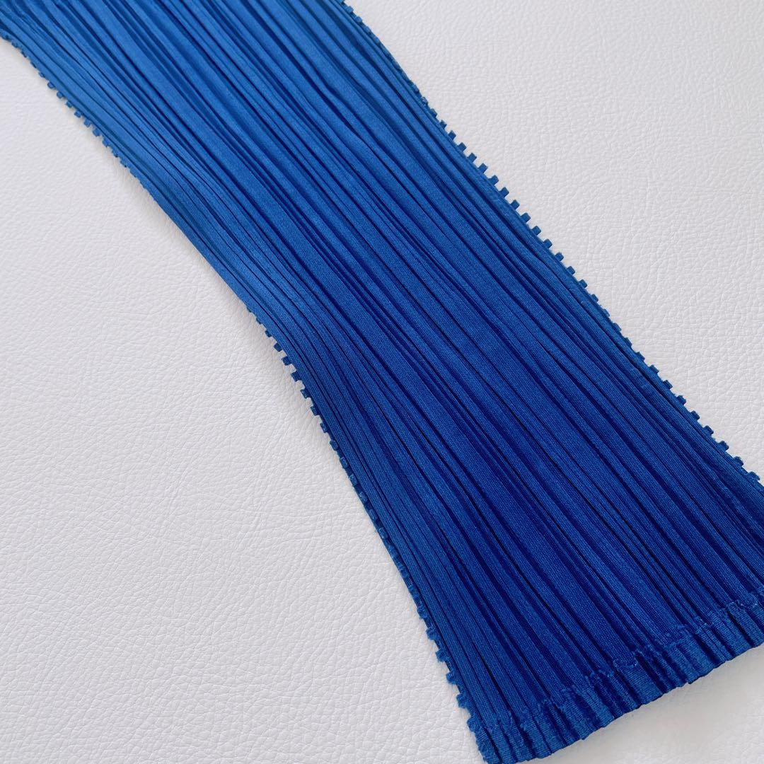 美品✨プリーツプリーズ　ロングカーディガン　羽織り　ノーカラーカーディガン　青