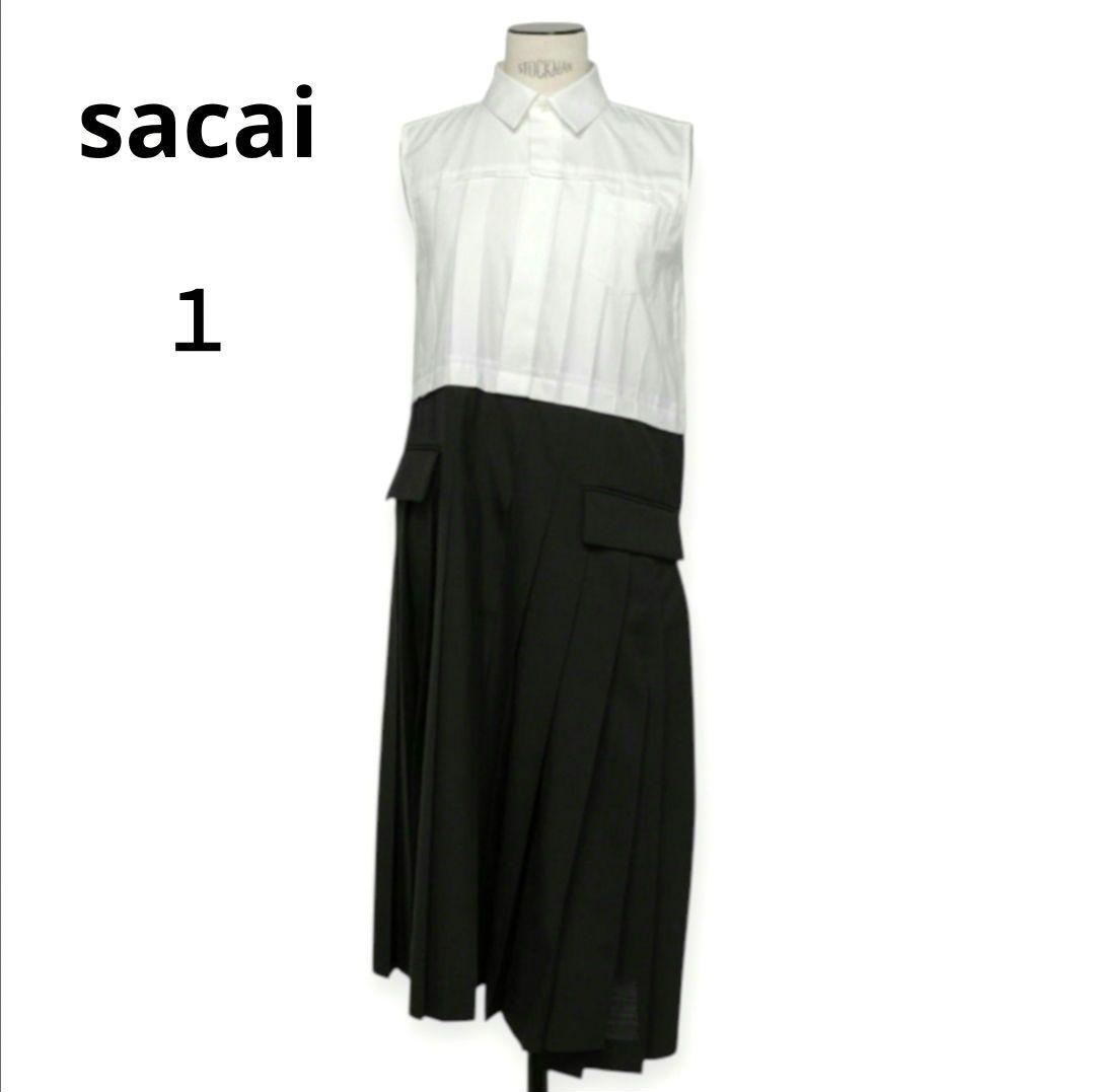 美品 sacai スーチング ミディドレス プリーツ 異素材 Ｓ