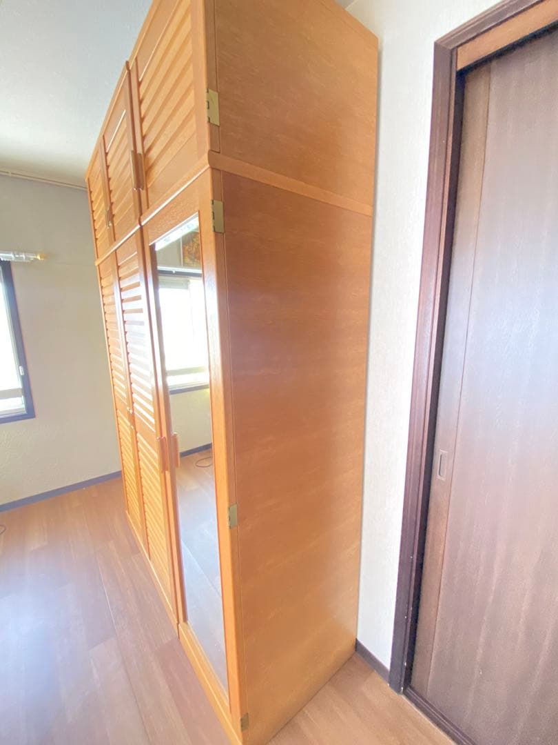 ミラー付き木製ワードローブ収納 クローゼット 洋服箪笥 ハンガーラック 洋服収納