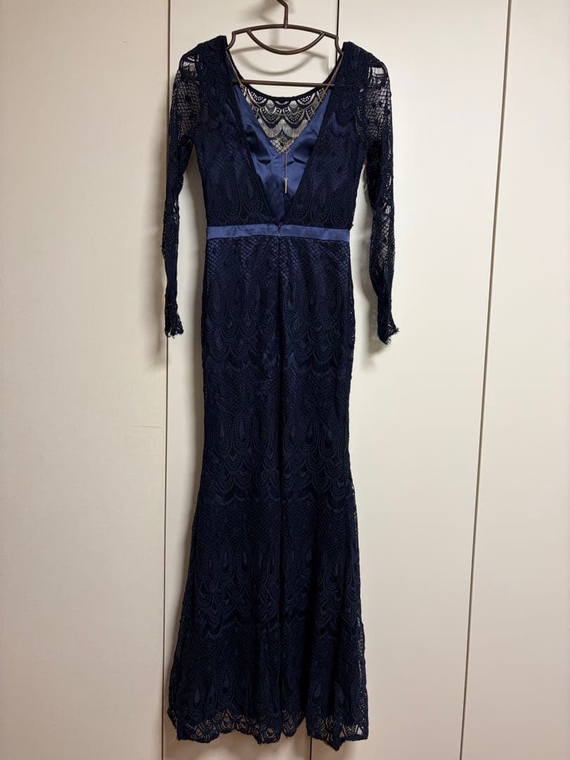 rinfarre総レースボートネックハイウエスト背中開き長袖Aラインロングドレス