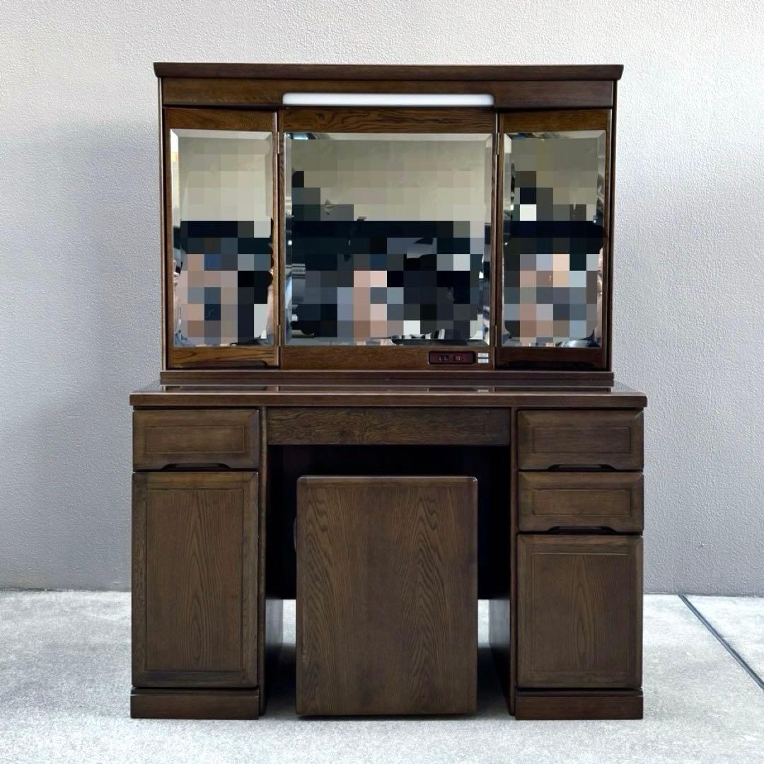 美品✴︎カリモク ドレッサー 3面鏡 化粧台 鏡台 ライト付 スツール付