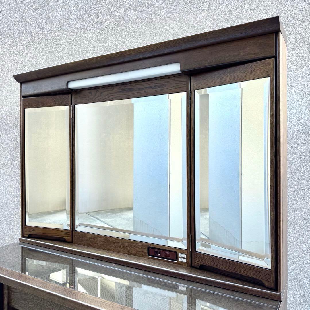 美品✴︎カリモク ドレッサー 3面鏡 化粧台 鏡台 ライト付 スツール付