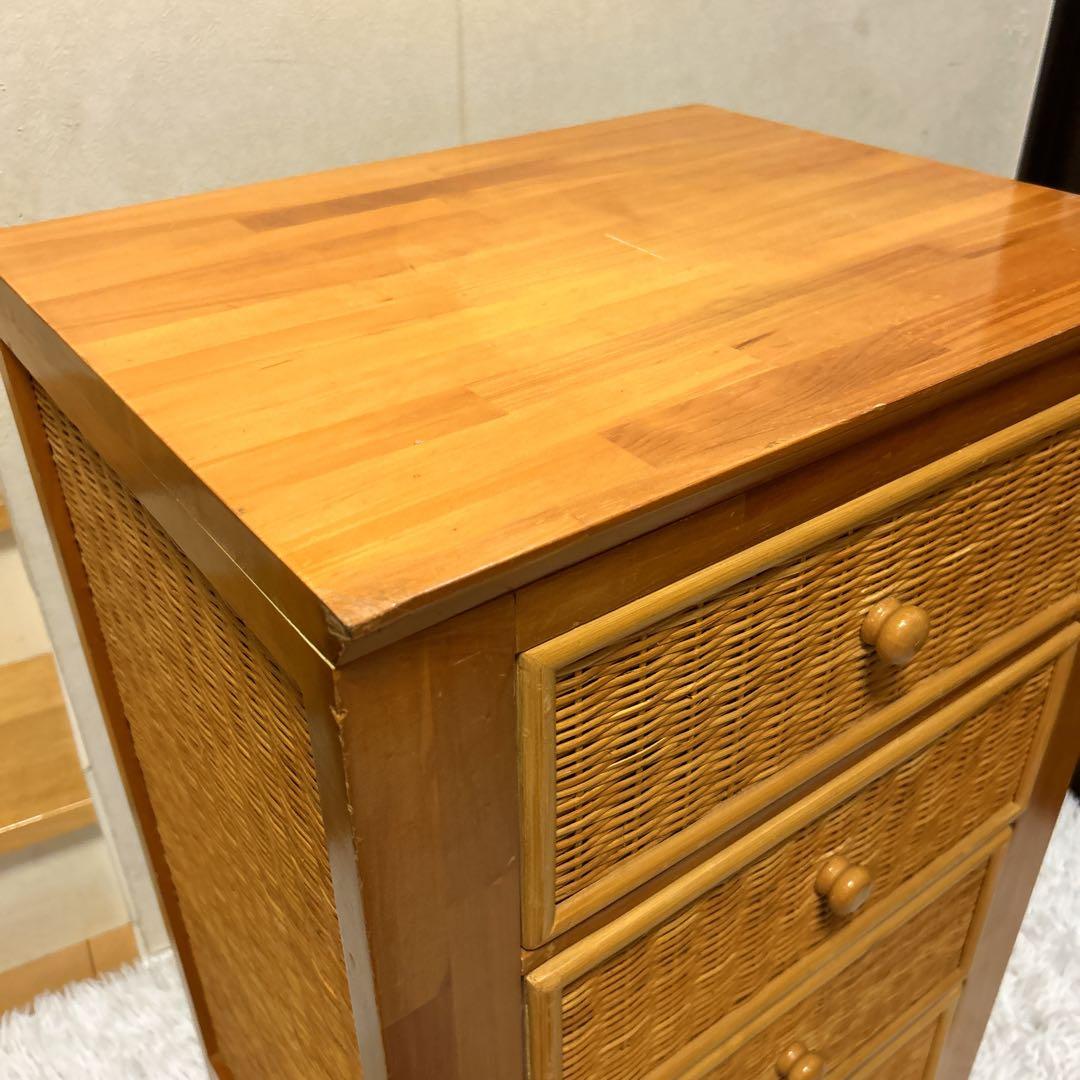 ラタン ＋ 木製 4段チェスト 引き出し 収納 タンス ビンテージ 木枠 家具