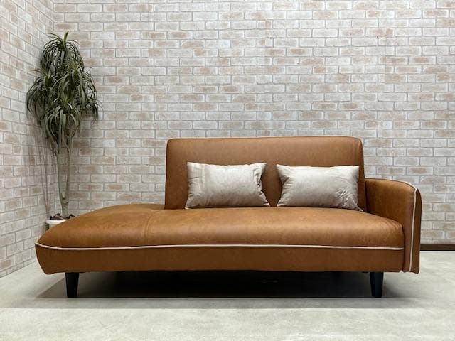 ソファーベッド　ソファ　レザーファブリック　キャメル　新品