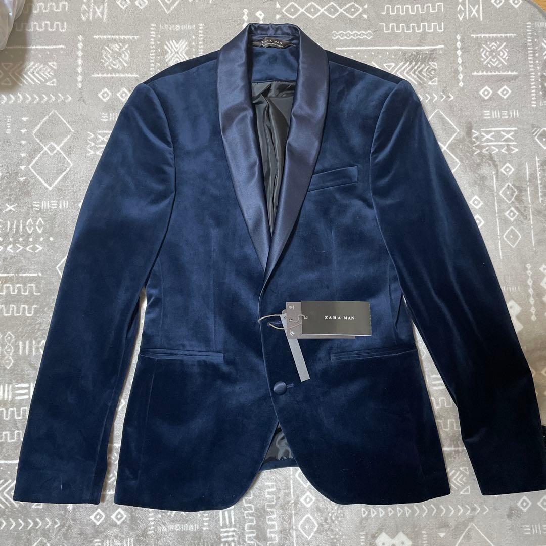 ZARA MAN ネイビー ベルベット テーラードジャケット EUR 46