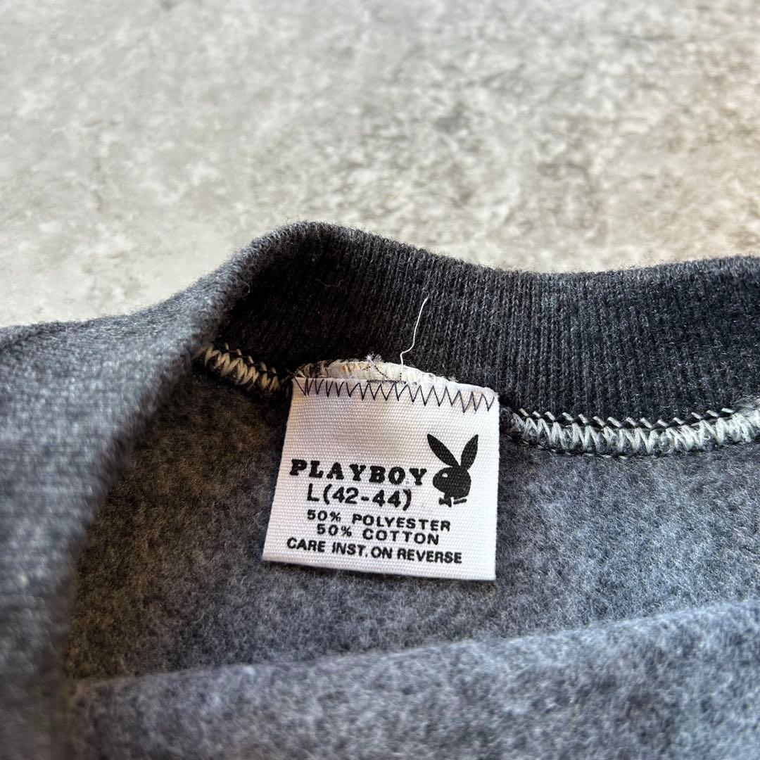 70s- プレイボーイ スウェット USA製 L チャコールグレー フロッキー
