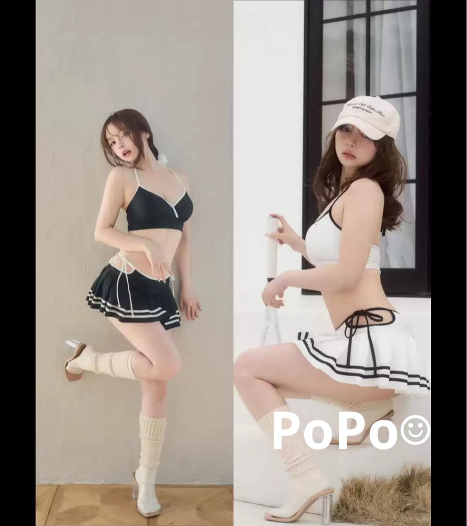 Coco pleats swimwear♡andmary black/white