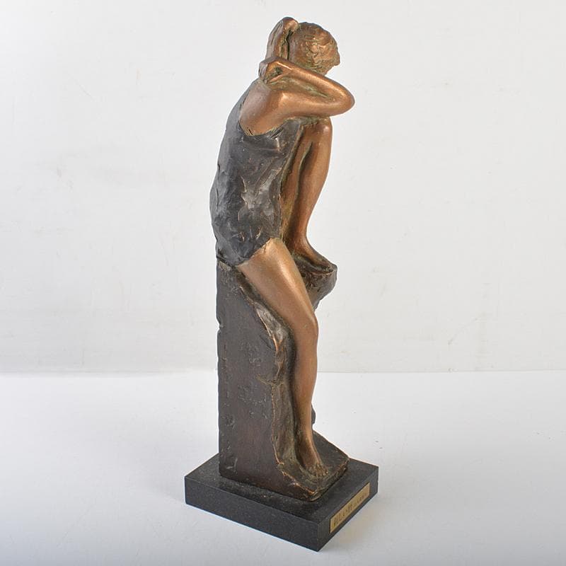 山本眞輔作　ブロンズ像　女性像　新しい暦　約3kg　証付　共箱　U　R7249B