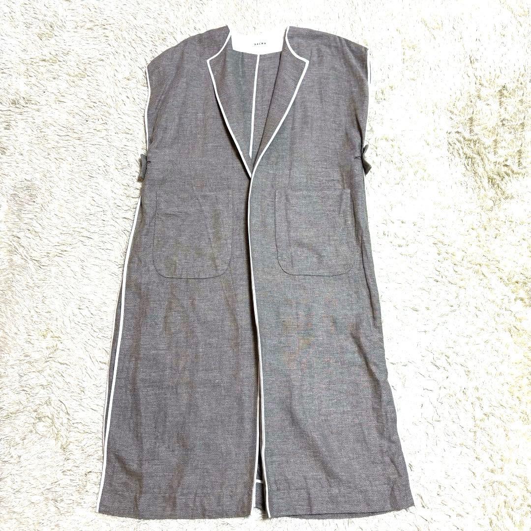 極美品　2023SS SACRA リネンコットンバスケットロングジレ