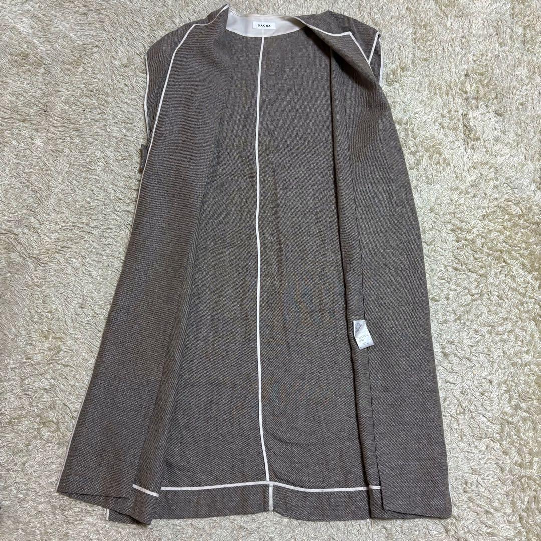 極美品　2023SS SACRA リネンコットンバスケットロングジレ