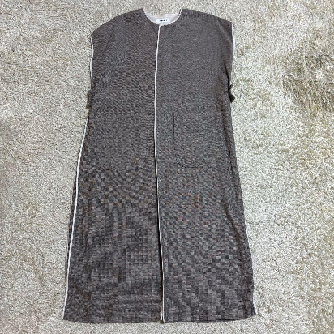 極美品　2023SS SACRA リネンコットンバスケットロングジレ