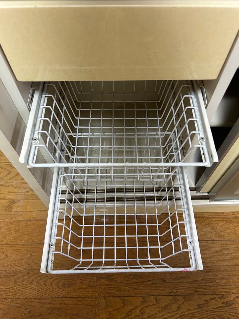 スライド式食器棚 ベージュ ホワイト