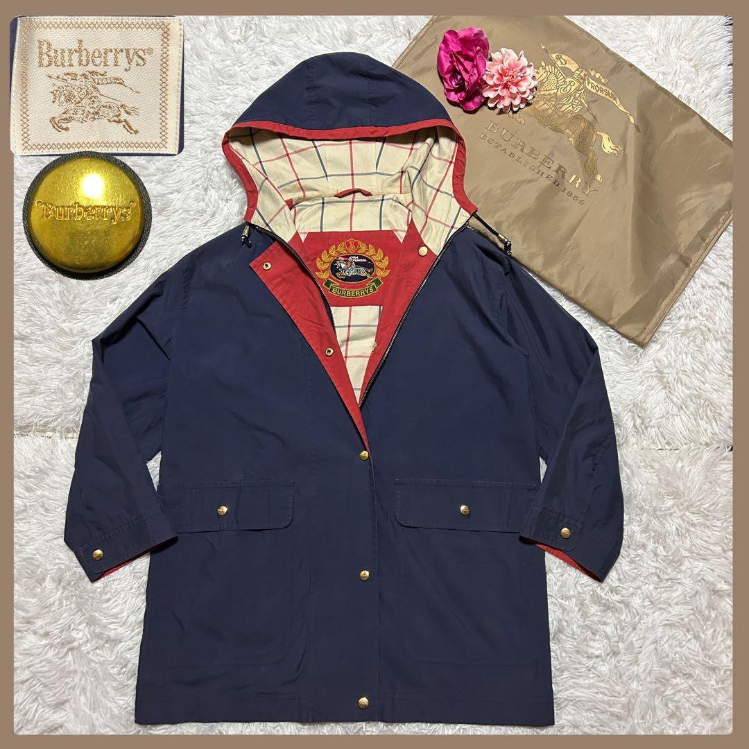ビッグロゴ バーバリープローサム ジップ ジャケット ハーフコート フード 金釦