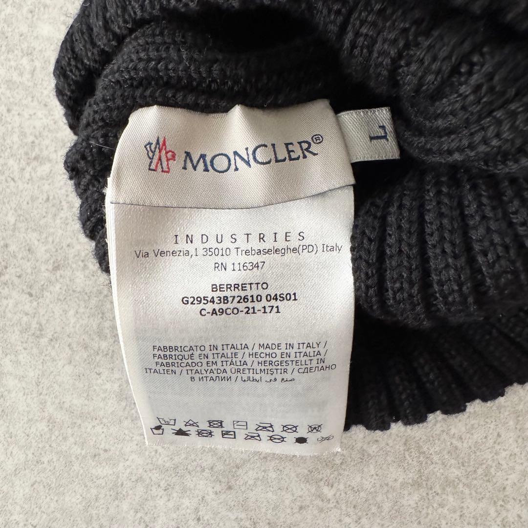 モンクレール　ボンボンニット　ニット帽　ビーニー　ロゴワッペン　黒　L