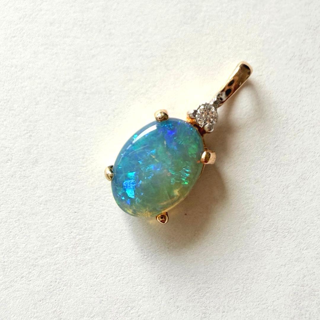 K14 オパール　ダイヤモンド　トップ　585刻印有り
