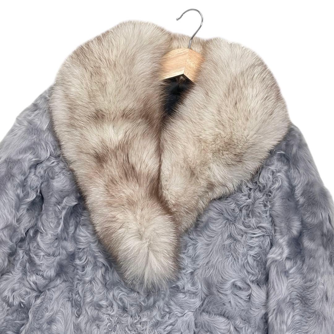 美品　希少カラー　ブルーフォックス　ラム　リアルファーコート　ブルーグレー
