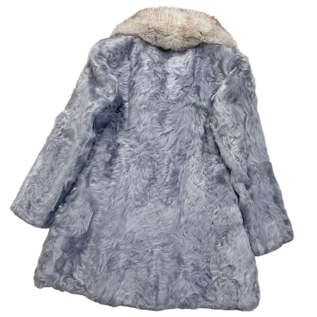美品　希少カラー　ブルーフォックス　ラム　リアルファーコート　ブルーグレー