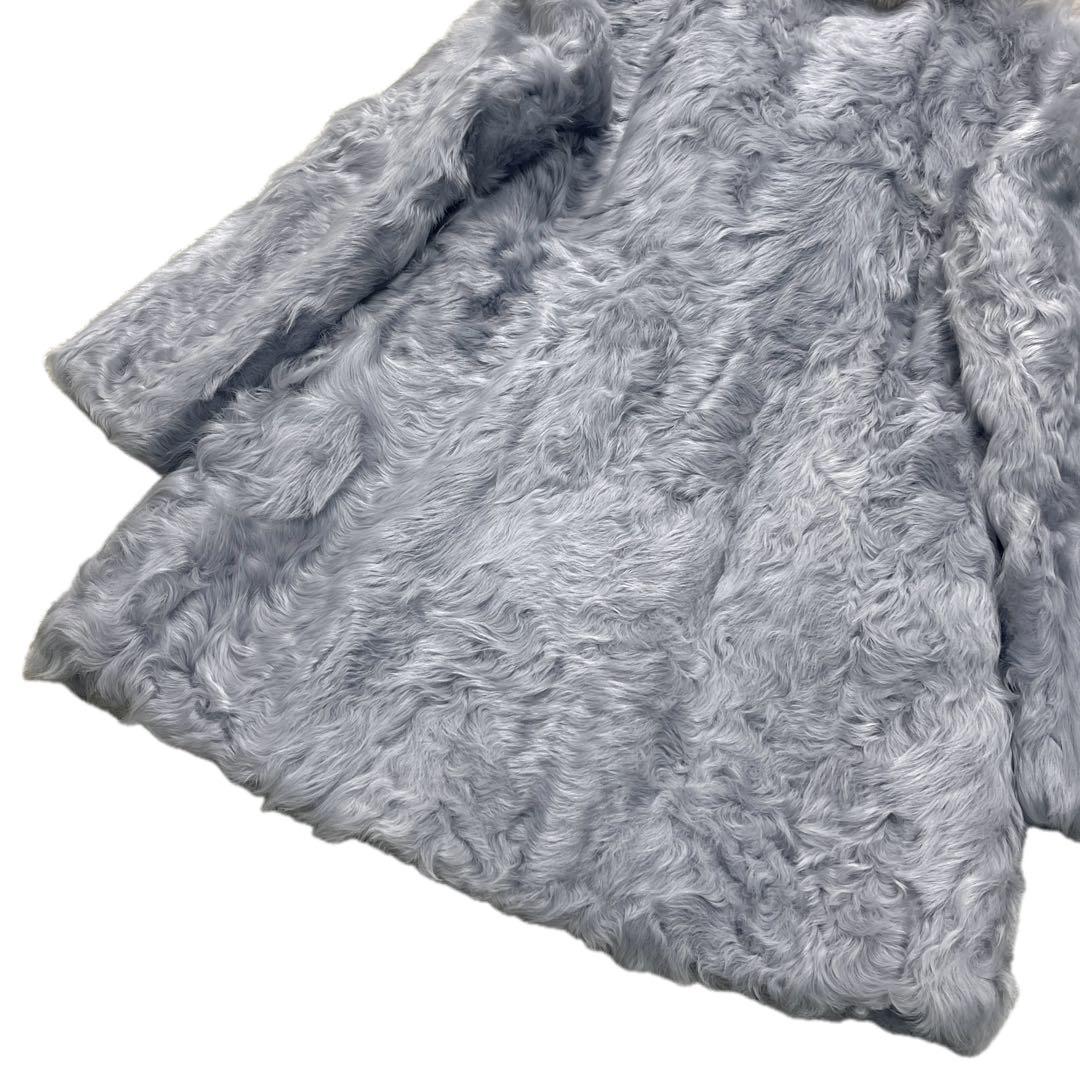 美品　希少カラー　ブルーフォックス　ラム　リアルファーコート　ブルーグレー