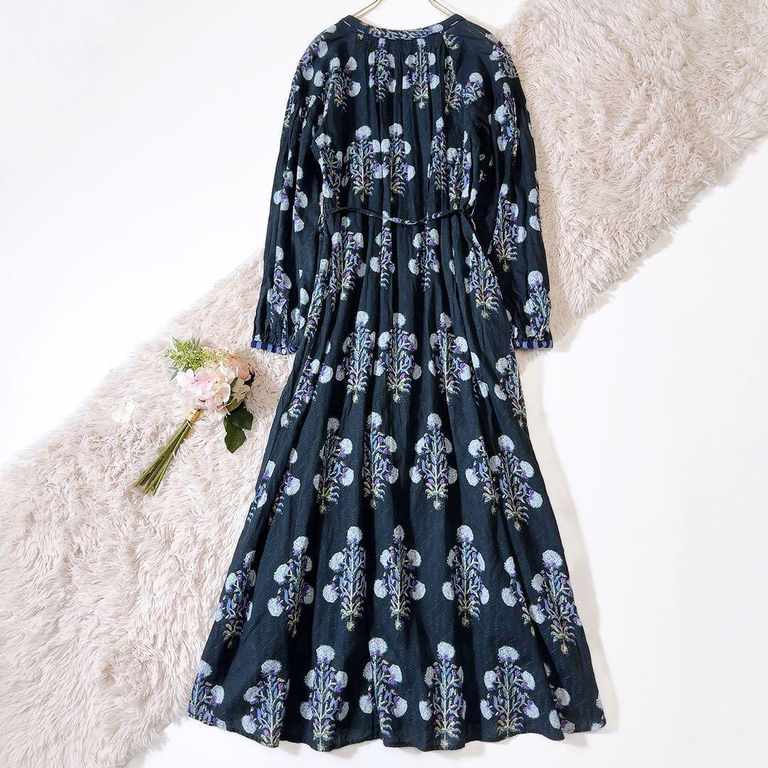 極美品ꕥヌキテパ 2024 完売 コットンジャガードマリーゴールドプリントドレス